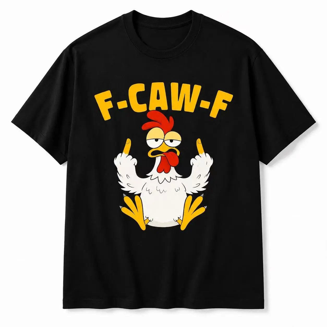 F-Caw-F Humor Quote Rooster Meme Short-Sleeve Unisex Tee, Women's Bird Middle Finger Casual Daily Wear Shirt