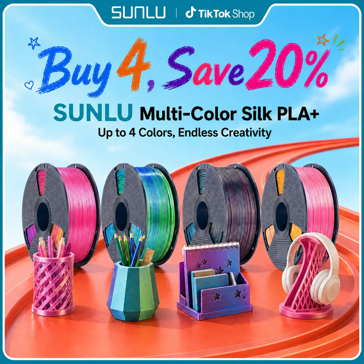 Back to School | SUNLU 1KG Multi-Color Silk PLA 3D Printer Filament, Dual-Color, Tri-Color & Four-Color Options, Smooth Glossy Finish, Beginner-Friendly for Creative Printing,back to school,back to school haul