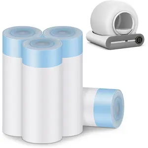 Litter Bags, 80 count Litter Box Liners for Automatic  Litter Box Self Cleaning, 4 Rolls 18 x 18 inches Robot Drawstring Bags, White