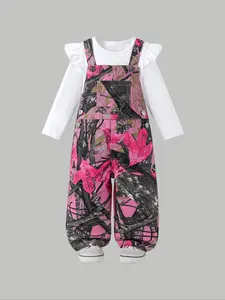 Baby Girl Floral Denim Overalls, Baby Girl Clothes, Cute Vintage Style Bib Pants, Comfortable Washed Jeans for Daily Wear, Fashionable Toddler