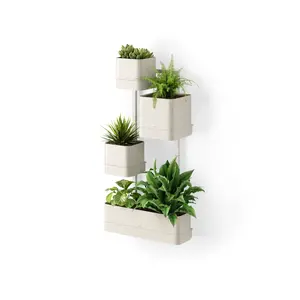 Umbra Cubiko Wall Planter – Customizable Vertical & Horizontal Planter with 4 Pots, Indoor/Outdoor Wall-Mounted Planter with Drainage Trays – 1 Pack