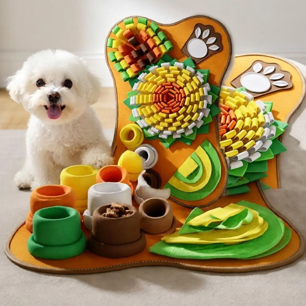 Snuffle Mat for Slow Feeding, Interactive Puzzle Food Mat for MeAntal Stimulation, Foraging Training Toy for water bowl pet wheelchair