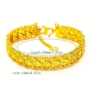24K gold plated bracelet 12mm wide fashionable and delicate heart-shaped bracelet for women and girls, birthday mother's day jewelry gift for girlfriend wife