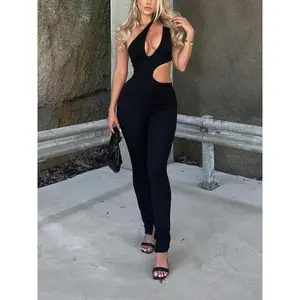 Women's Solid Color Open Bust Backless Overalls Jumpsuit, Fashion Casual Sexy Jumpsuit for Daily Outdoor Wear, Women Jumpsuits for Summer