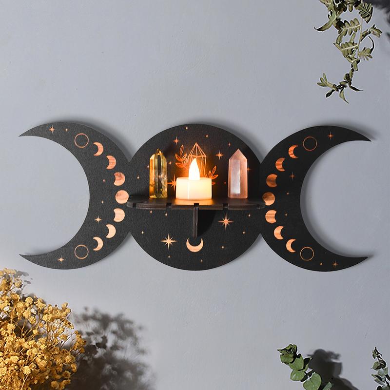 Creative Moon Leaf Pattern Wall Shelf, Wall Mount Design, Solid Wood Indoor Decor, Suitable for Living Room Bedroom Study, Made in China