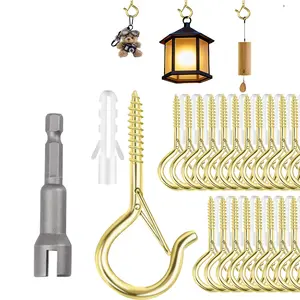 25/35/45pcs Q-Type Hooks with Safety Clips, Wind-Resistant Screw Hooks for Hanging Plants, Outdoor String Lights, Christmas Lights, Indoor/outdoor Use