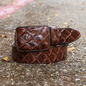 Men’s Print Pirarucu Cognac Belt Square Buckle