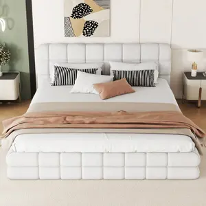 Queen Bed Frame with Headboard, Upholstered Queen Size Platform Bed, Solid Wood Bedframe with Slat Support, Queen Floor Bed Frame with Tufted Headboard, No Box Spring Needed,