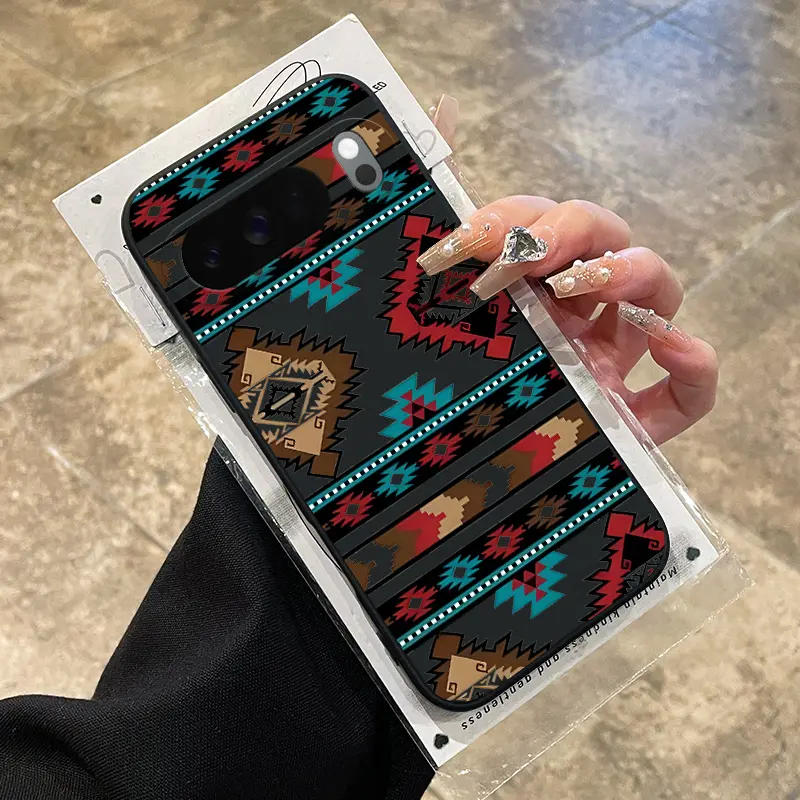 Rounded Edge Phone Case for Google Pixel 10 9 8 7 Pro A XL Southwest Tribal Aesthetic Pattern Pocket-Friendly Shockproof Liquid Silicone Protective Soft Smartphone Casing