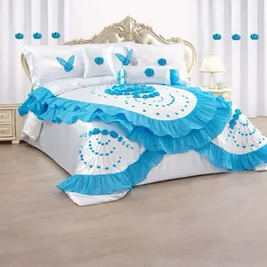 Luxury Blue Floral Complete Set for Full Bedroom Markeover - Elegant Rose Patterns, Rich Blue Tones, Matching Curtains, Soft Breathable Fabric, Decorative Lace, Quilted Finish, Durable, Easy to Maintain, Queen Set