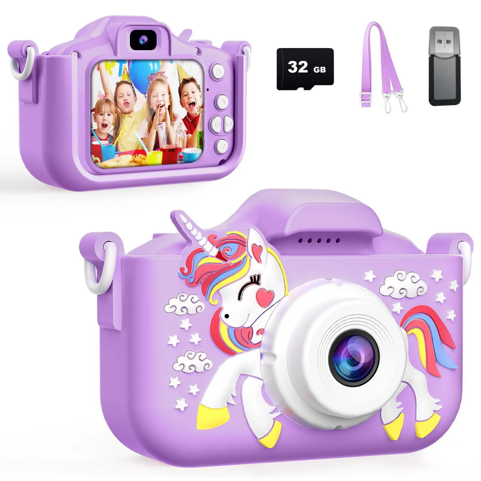 Cartoon Unicorn Design Digital Camera, 1 Count Cute Video Recording Camera Toy with Memory Card & Card Reader, Perfect Gift for Birthday & Holiday