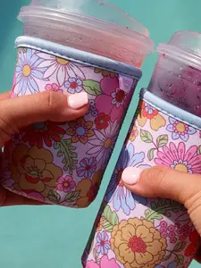 Colorful Flowers Coffee Koozie | Coffee Sleeve | Neoprene Coffee Koozie