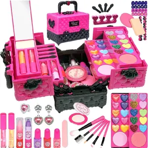 Kids Makeup Kit for Girl - 52 PCS Safe and Washable Makeup for Kids, Real Girls Makeup Kit, Toddler Makeup Kit with Cosmetic Case, Girls Toys Age 4-12, Princess Toys Birthday Gifts for Girls
