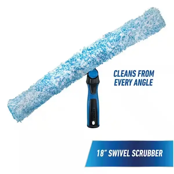 18 in. Swivel Window Scrubber Squeegee Tool - 11.0 in Width, 0.65 lb, Swivel Handle for Easy Maneuverability, Reaches High and Low Areas, Thorough Cleaning for Homeowners