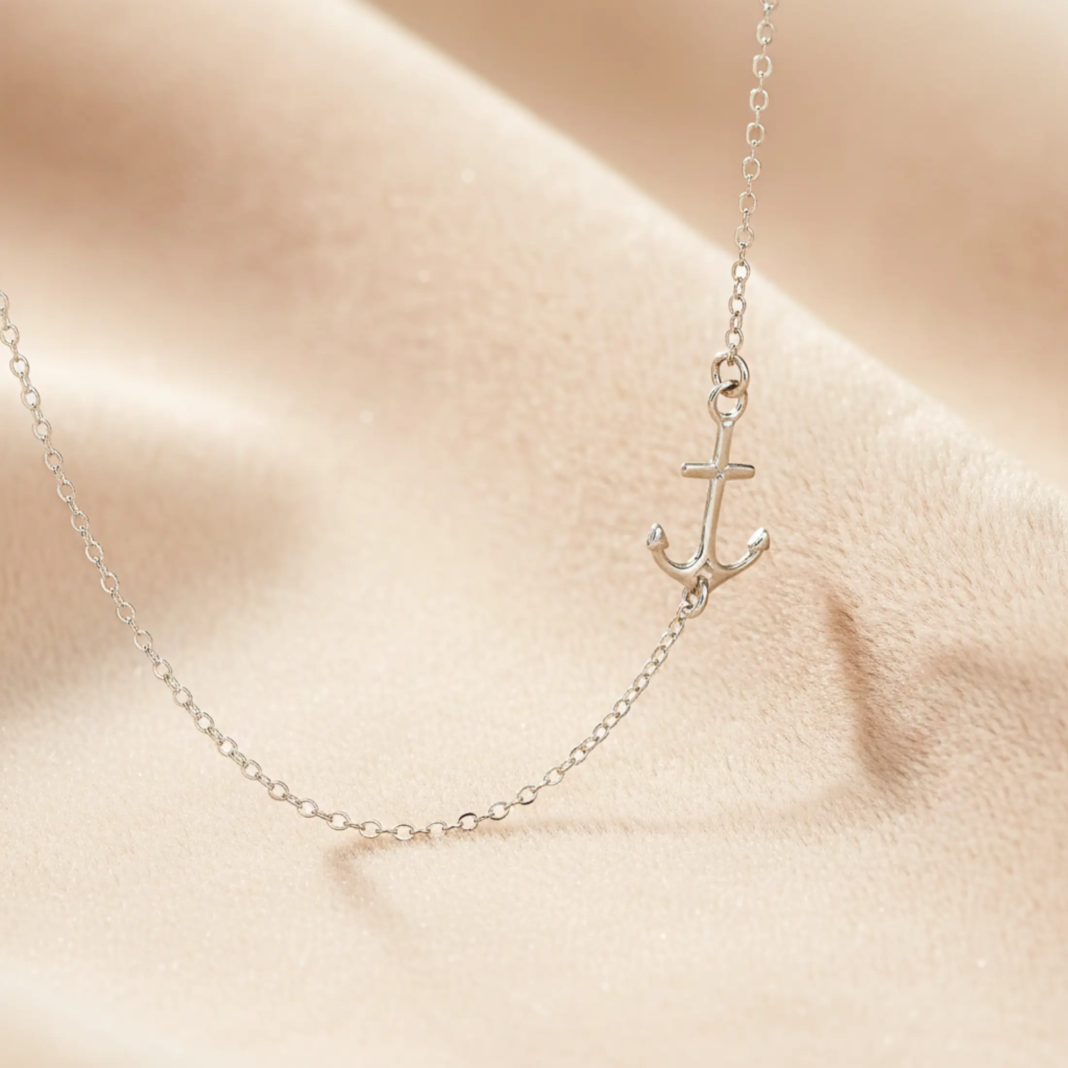 Handmade Small Sideways Anchor Pendant Chain Necklace, Delicate Nautical Jewelry Gift, Everyday Jewelry (Sterling Silver, 16'' + 2'' Extender)