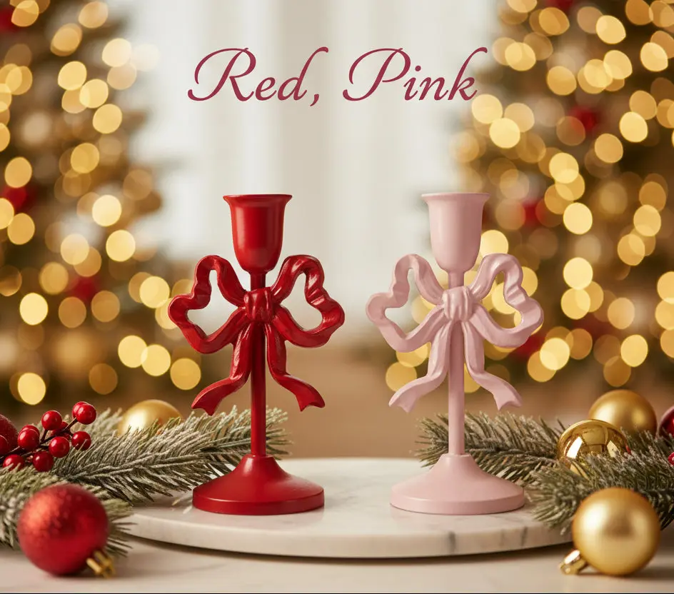 8" Cast Iron Bow Taper Candle Holder, 2 Color Options