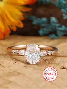 S925 Sterling Silver Ring Oval Synthetic Zirconia Engagement Rings for Women, Elegant Rings for Birthdays & Anniversaries, All-Season Jewelry Gift（with box）, Anniversary Ring