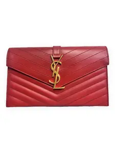 Pre-owned Yves Saint Laurent Matelasse leather Mini Bags Cassandre Envelope Wallet on Chain red Very Good S014260428019