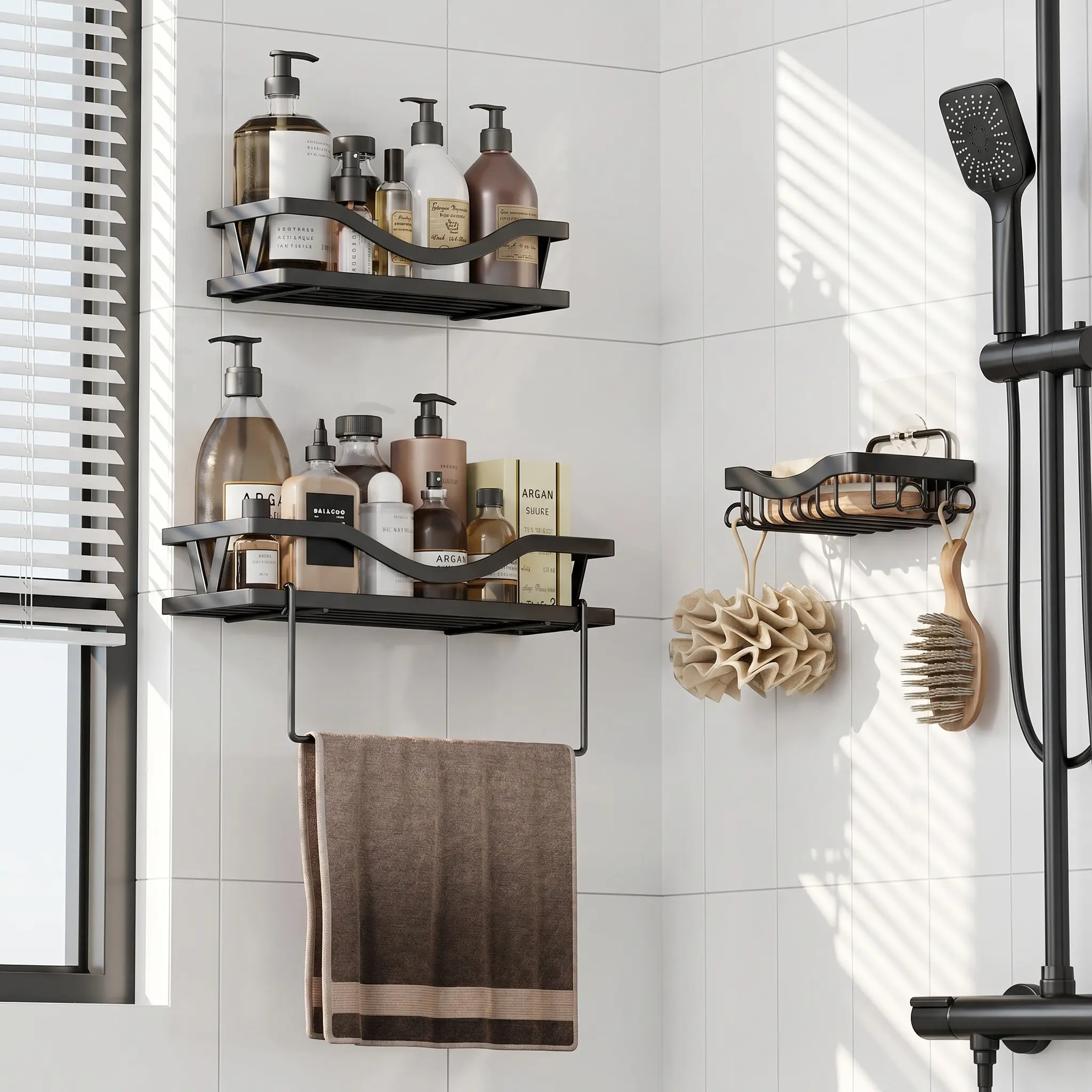 3pcs Adhesive Wall Mount Shower Organizer Set - No-Drilling, Rustproof, Waterproof Corner Caddy with Soap Holder, Compact Space Saver for Bathroom Upgrade, Easy Set Installation Bathroom Accessories