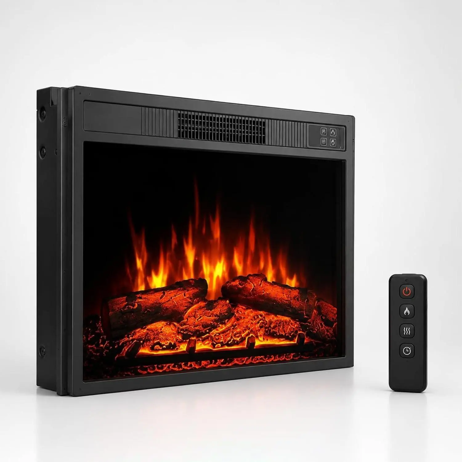 GAOMON 23 Inch Recessed Electric Fireplace Insert, 1500W Built in Electric Fireplace with Remote Control, 3 Flame and Ember Bed Brightness Levels, 0.5-9H Timer, Iron and Tempered Glass, 120V