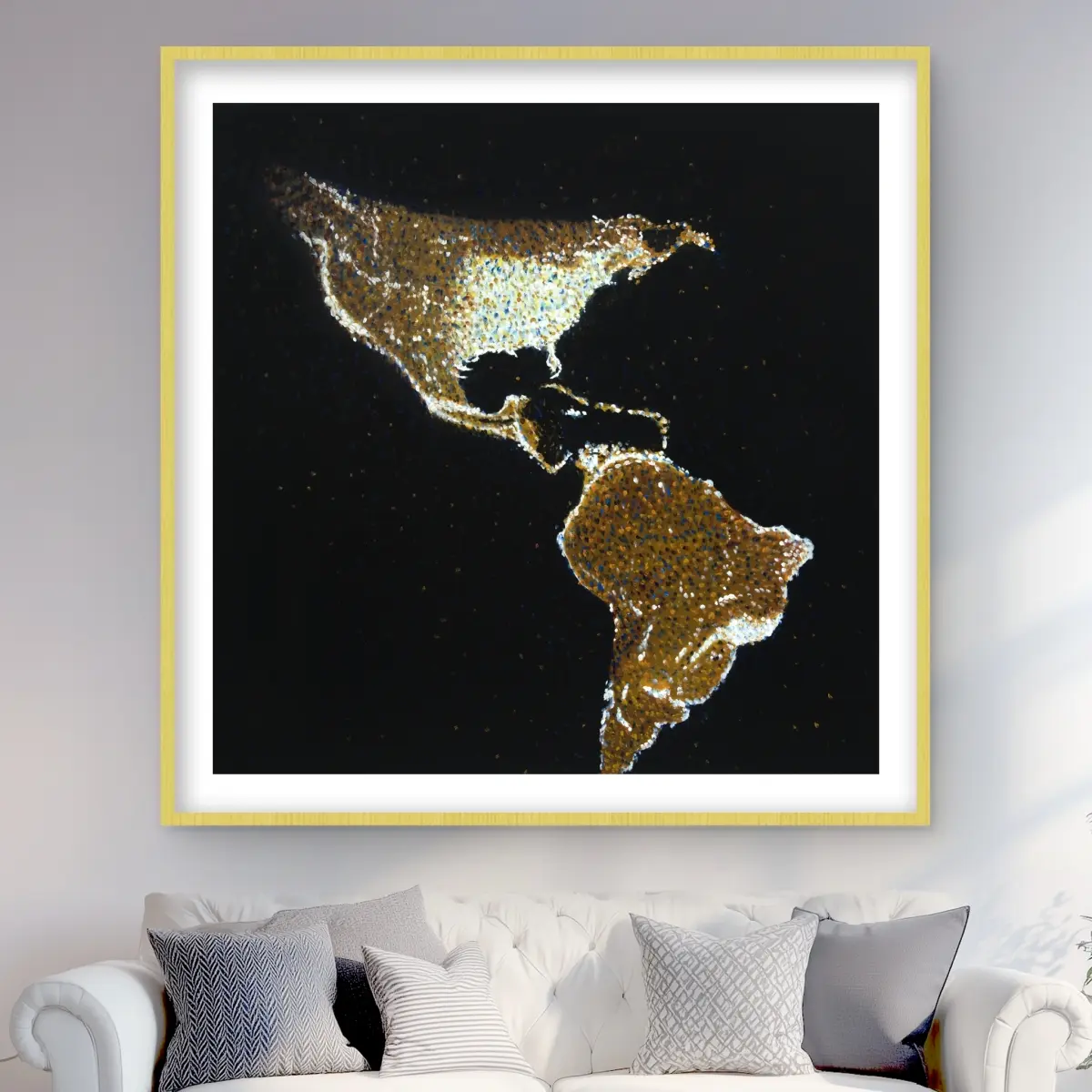 Begin Home Decor C1FM4848R07K27 48 x 48 in. American Continent At Night Print Wall Art - Framed Matted Decor