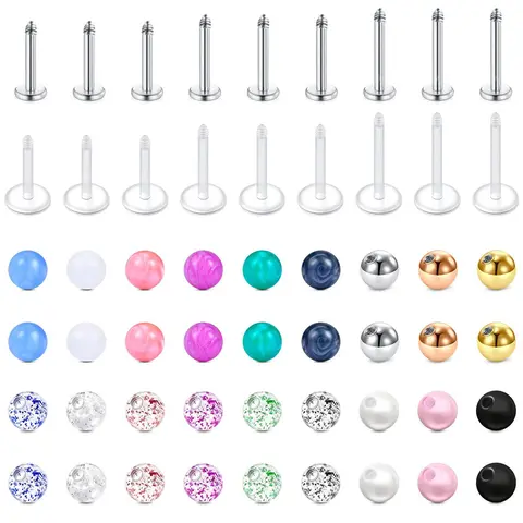 Mixed Color Lip Piercing Lip Studs, 36pcs Stainless Steel Lip Studs, Faux Pearl Decor Lip Studs, Body Jewelry for Women & Men, Side Labret Jewelry