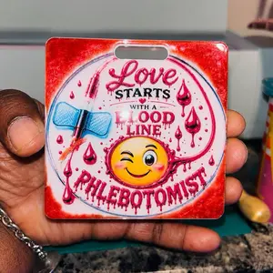 Phlebotomist Badge Buddy, "Love Starts With a Blood Line" Design, Office Identification Badge Accessory
