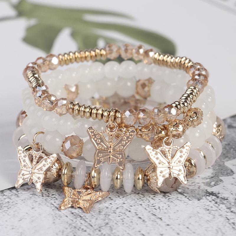 12/24/36pcs Mixed Color Glass Bead Bohemian Style Bracelet Set for Women - Heart Butterfly Elephant Alloy Charm, Versatile for All Seasons, Perfect for Casual Attire Gifting Valentine's Day Pretend Jewelry Toys