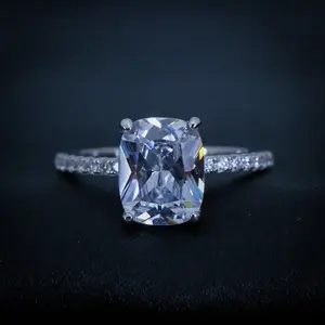 Elongated Cushion Cut CZ Diamond Ring - 925 silver