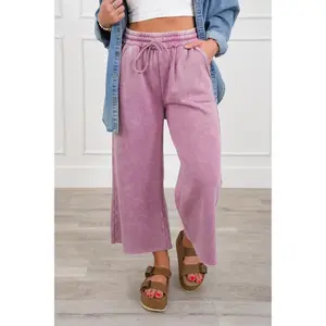 Restock!Door Buster!Acid Wash Fleece Palazzo Sweatpants with Pockets