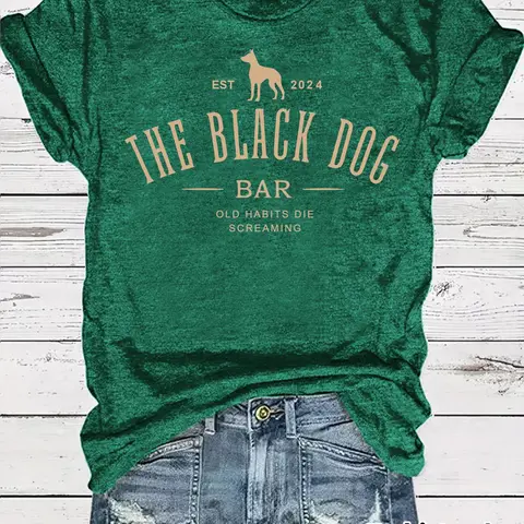 Women's Letter & Dog Print Round Neck Tee, Casual Short Sleeve Crew Neck T-shirt for Summer, Fashion Women's Top for Daily Wear