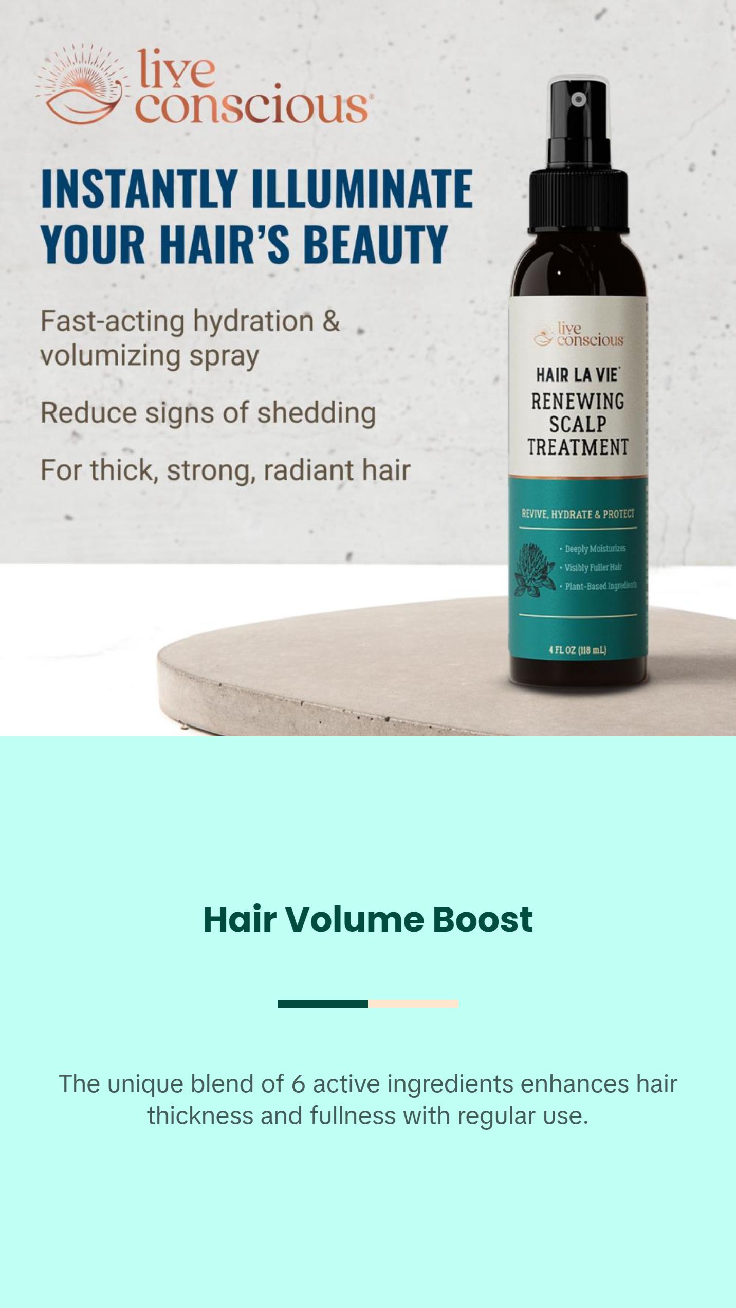 Live Conscious Hair La Vie Renewing Scalp Treatment - Hair Thickening Spray & Scalp Treatment - Lightweight Formula - Add Volume to Hair & Soothe Scalp for Hair Growth