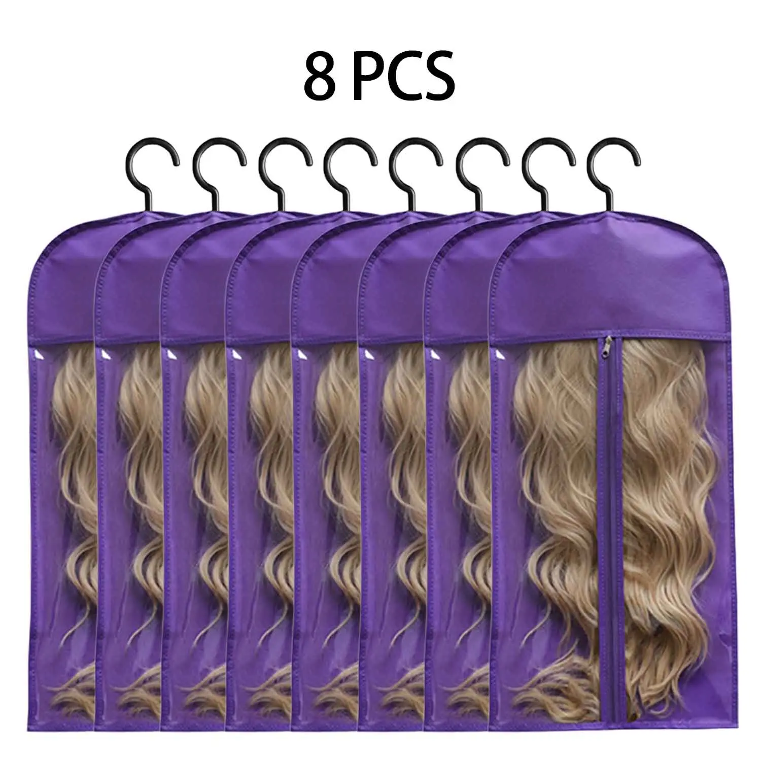 Hanging Wig Storage Set - Breathable Fabric Organizer with Dustproof Drawstring Bags, Organized Hang Hangers (4/6/8PCS Multiple Sets), 420G, Tangle-Free Protection Against Buildup & Deformation for Hair Care Tools, Beauty Products (No Zip/Brush), 420Gram