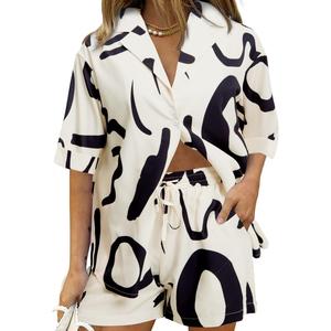 MNLYBABY Womens Hawaiian 2 Piece Tracksuit: Outfit Short Sleeve Button Down Shirt and Shorts Lounge Set summerwins