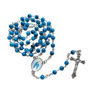 Vintage Religion Catholic Necklace Glass Beads Rosary Cross Pendant Necklaces