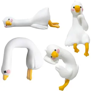 4Pcs Mini Goose Figurine Desk Ornaments - Lazy Duck Computer Desk & Car Accessories Decoration,Stress Relief Desk Accessory Set Functional Office Organizer,Cute Design Car Interior Decorative Accessories,for Computer Screens, Office, and Home Decor
