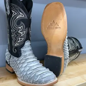 Men's Print Python Square Toe Boot - Grey, Comfortable Footwear for Walking