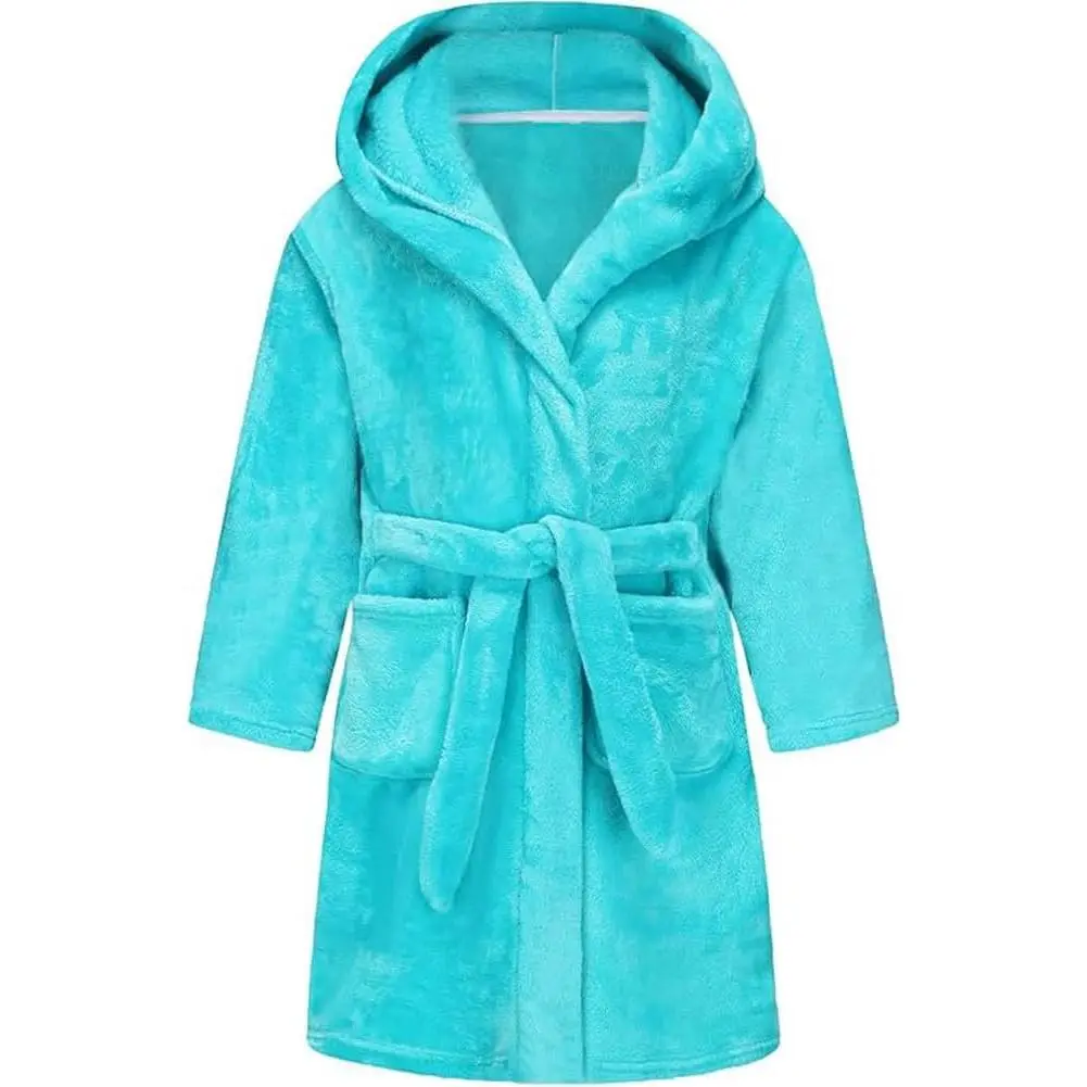 BY-SQNG022 Boys Girls Bathrobes, Kids Hooded Bathrobes Plush Soft Flannel Robes Sleepwear Gift for Boys Girls