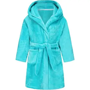 BY-SQNG022 Boys Girls Bathrobes, Kids Hooded Bathrobes Plush Soft Flannel Robes Sleepwear Gift for Boys Girls