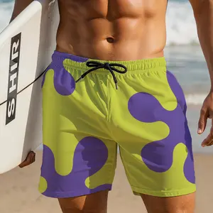 Mens Funny Cartoon Splat Print Swim Trunks Quick Dry Beach Board Shorts for Summer Vacation & Surfing  Menswear