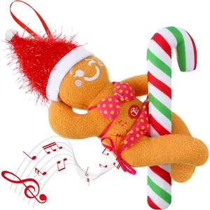 Singing Christmas Ornaments Funny Sounding 10 inch Musical Gingerbread Man Hanging Ornaments Christmas Tree Decoration for Xmas, Perfect as Stocking Stuffer White Elephant Gift for Xmas Party Gift Exchange