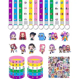 Demon Movie Hunter Birthday Party Supplies, 86-Piece Birthday Party Decoration Set Including 12 Bracelets, 12 Acrylic86pcs！ Pins, 12 Keychains, 50 Stickers, Suitable for Boys and Girls Cartoon Theme Party.Toys and Games Best-Selling Accessories