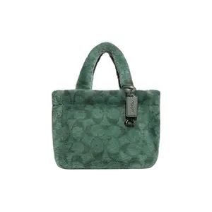 COACH Classic Monogram Zip-Top Tote Bag In Green Shearling For Women