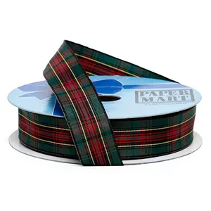 7/8" x 25 Yds Red Green Plaid Narrow Tartan Wired Ribbon