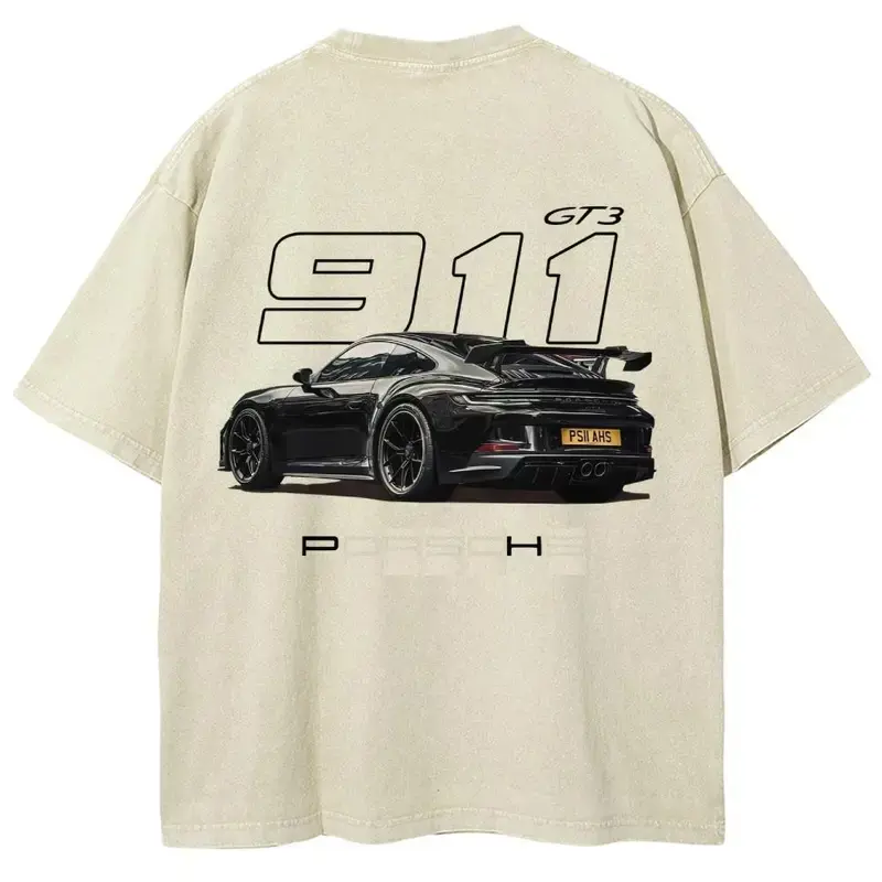 Men's 911 GT3 Racing Graphic T-Shirt, Casual Streetwear Top in Super Soft Washed Cotton, Round Neck Male Clothing, Mens Gifts, Menswear, Fabric