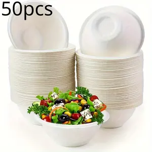 50-Piece Disposable Bowls - Compostable & Recycled Paper for Soup, Chili, Salad, Desserts, Snacks - Perfect for Picnics & Parties