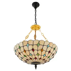 Tiffany Style Hanging Pendant Lamp Stained Glass Ceiling Light Pendant Fixture（Not Light）