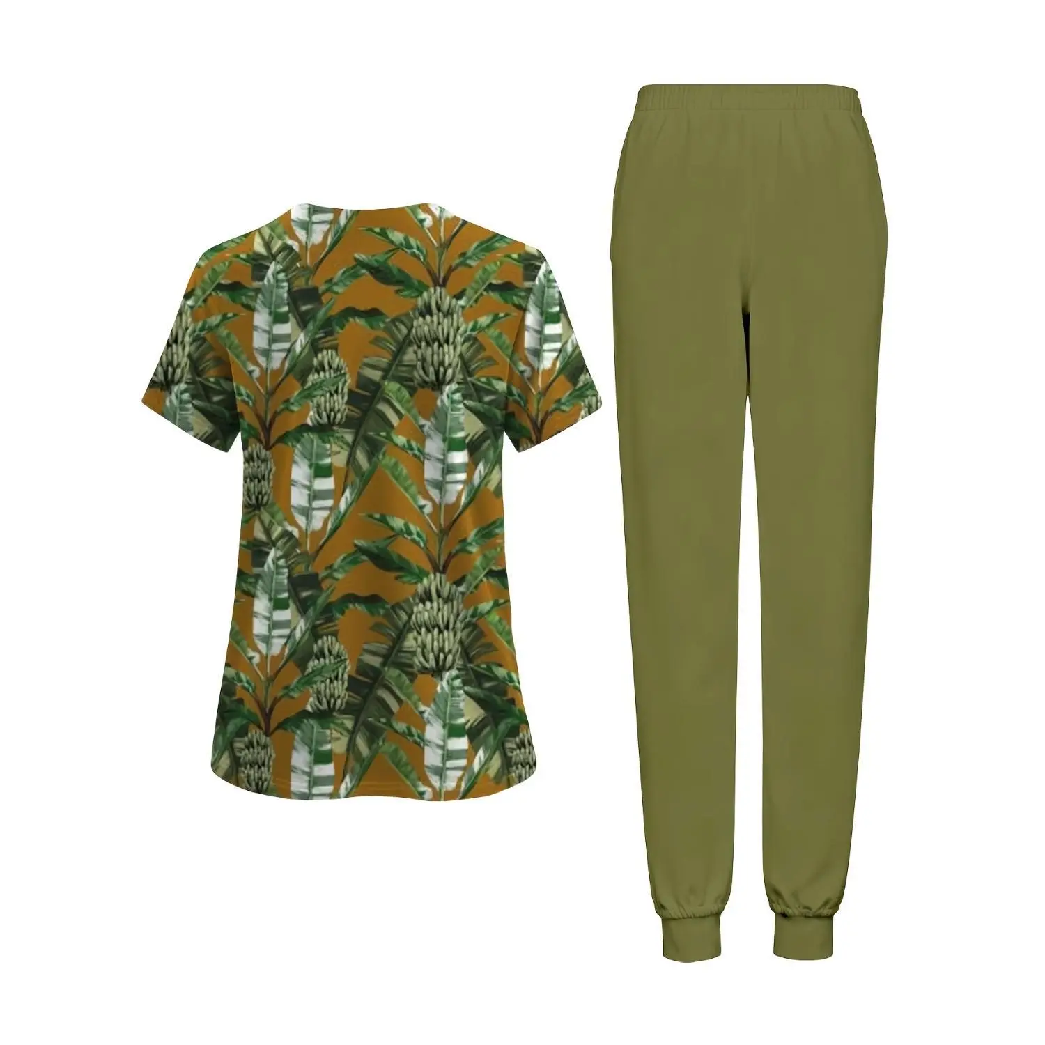 Tropical Leaf Print Plus Size 2-Piece Tracksuit: Olive Jogger Pants & Top - Perfect Casual Loungewear for Summer Vacations and Gift-Giving