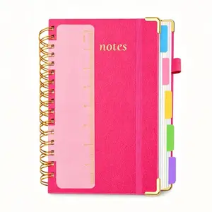 A5 Spiral Notebook with Ruler, 5-Subject Hardcover Loose-Leaf Notebook, with Removable Divider Pages, Imitation Leather Cover, Suitable for School, University, Work Office Supplies, Graduation Season, and Birthday Gifts