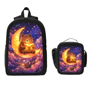 Cloud Sea Dreamland Cute Bear Backpack and Lunch Bag Set Bundle Large Capacity Backpack with Insulated Lunch Tote Lightweight Durable Multi Pocket Design Comfortable Shoulder Straps Travel Daily Use Organizer Stylish Matching Set Unisex